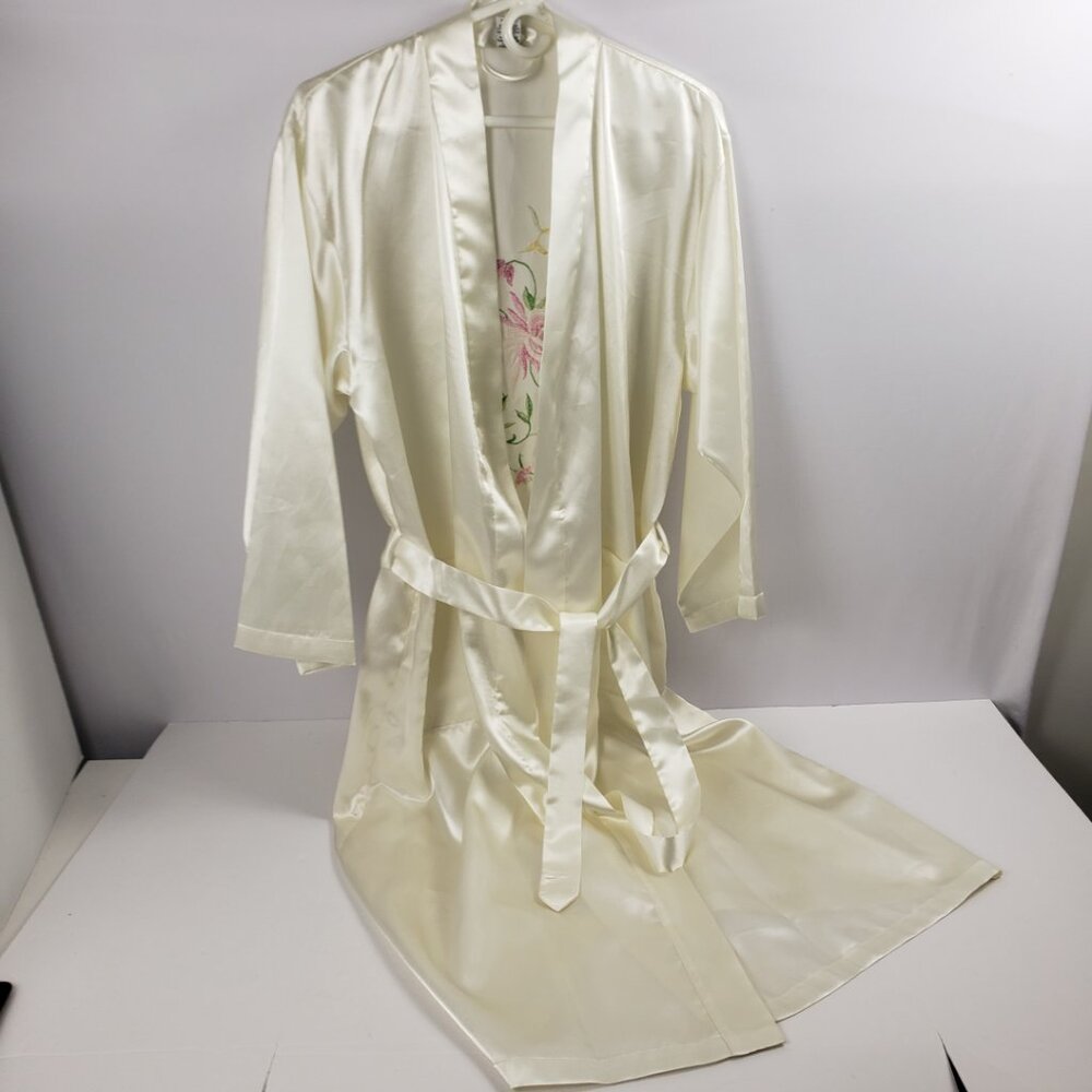 Robe M Ivory Polyester Embroidery Womens Pockets Sash Tie